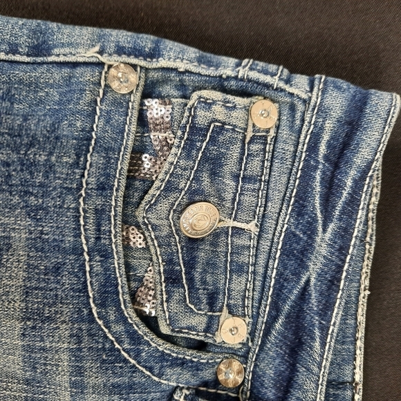 Size 30 True Religion Stretchy Jeans Metallic Silver Sequins & button pockets - Picture 9 of 12